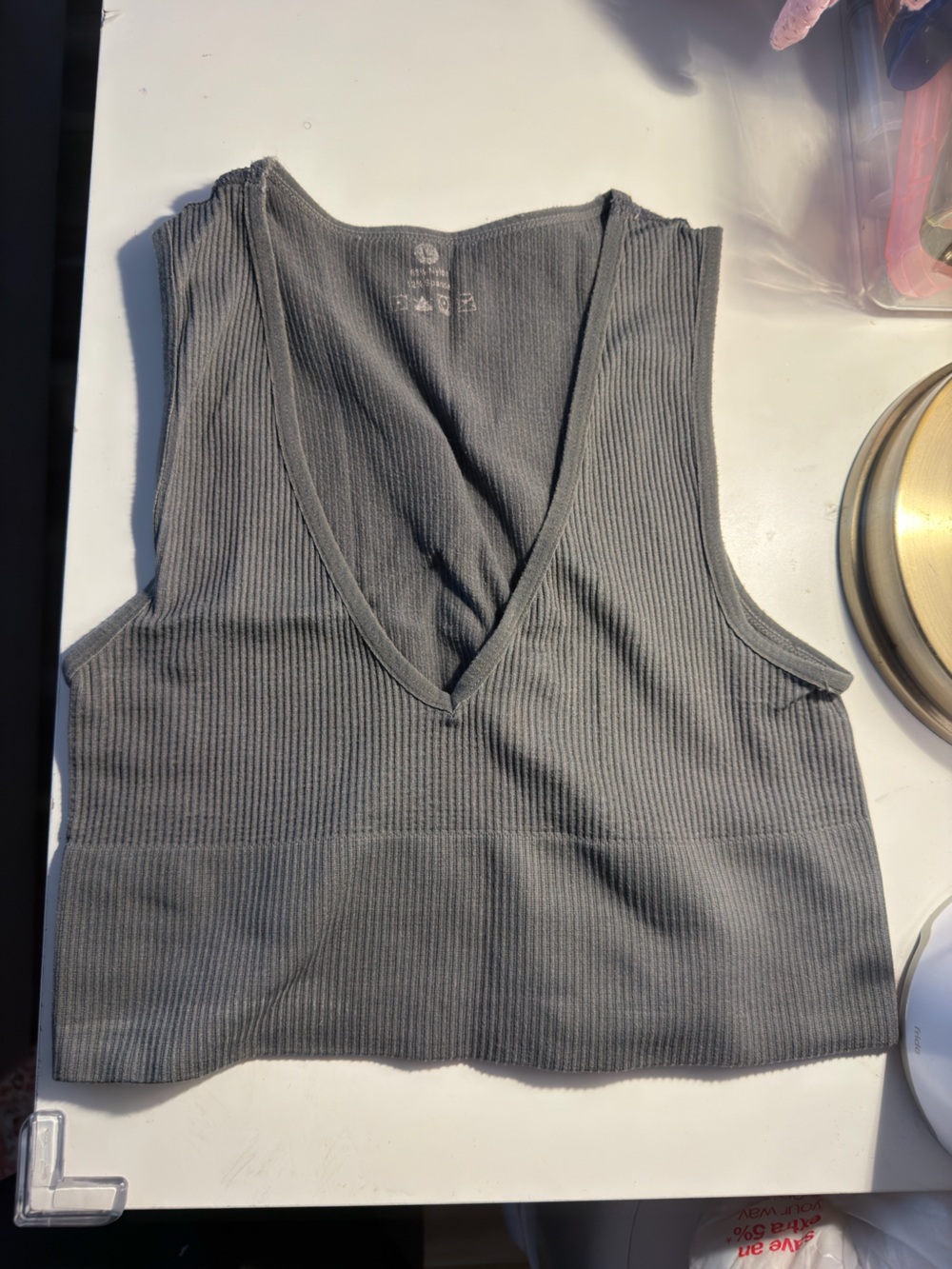 Women's Ribbed V-Neck Tank Top - Gray